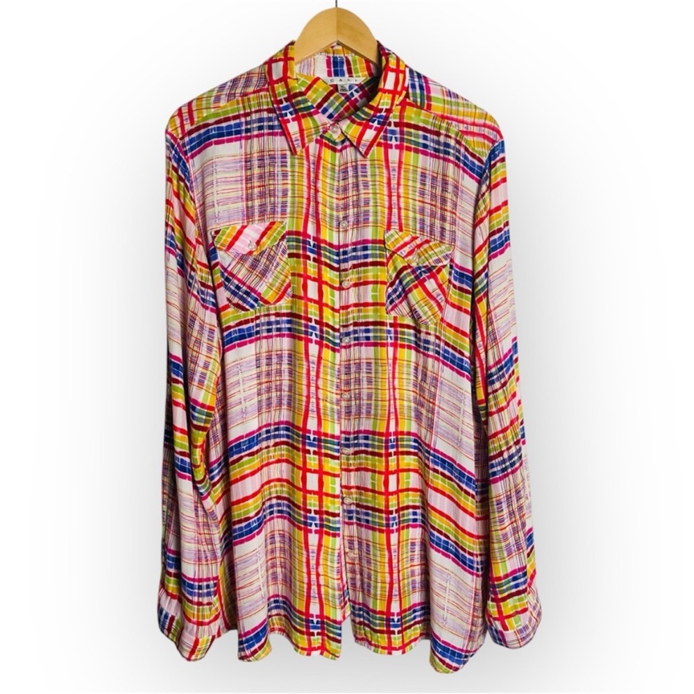CAbi #797 Plaid Cirque Blouse Button Front